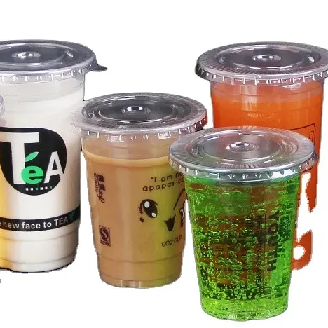 Couvercle extensible en plastique PET biodégradable tout couvercle plat transparent pour tasse à boire avec trou couvercle de couvercle de tasse en plastique PET