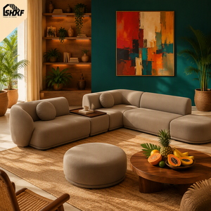 Canapé modulaire en forme de L avec revêtement en tissu |   Cadre en bois massif, mousse HD |   <span class=keywords><strong>Ottoman</strong></span> avec plateau à thé intégré, fabrication directe d'usine, taille personnalisée - Product Image 2