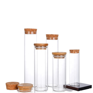 Bouteille en verre borosilicate de haute qualité, hermétique, pour le stockage des aliments et des noix, diamètre 47 mm, 37 mm, 30 mm, avec couvercle en bambou et bouchon en liège. - Product Image 1