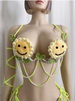 Nouvelle tenue de carnaval Samba faite à la main en crochet, motif tournesol souriant, soutien-gorge et culotte pour fête, EDC, rave, carnaval, Mardi Gras, Showgirls