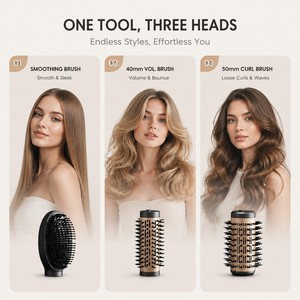 Torlin Peigne lissant à faible vitesse 40mm VOL 50mm Brosse bouclante Tout-en-un Sèche-cheveux à air chaud pour sécher, volumiser et coiffer en un seul geste - Product Image 3