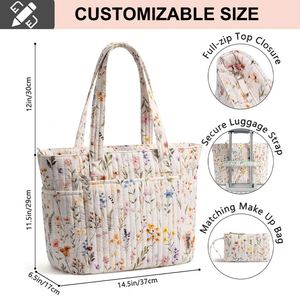Large Capacity Water Resistant <b>Quilted</b> Shoulder Bag with Open Closure Cotton Lining Casual Tote <b>Handbag</b> for Laptop Work Travel - Product Image 2