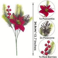 Bouquets de branches de pin de Noël artificielles en plastique simulé, avec aiguilles de pin et baies rouges, moulées par injection, pour l'exportation transfrontalière