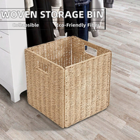 Organisateur de placard tissé naturel panier en corde de papier pliable décor à la maison carré avec poignée de panier pratique