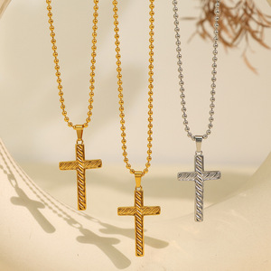 Vintage Unisex Stainless Steel Cross Pendant <b>Necklace</b> 18K Gold Electroplated For <b>Couples</b> Gift - Product Image 1