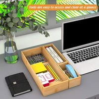 Organisateur de rangement multifonctionnel rectangulaire en bambou artisanal moderne - Grande capacité pour les ustensiles de cuisine et les fournitures de bureau