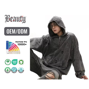 450 GSM nặng đầy đủ mặt Zip Boxy phù hợp với tất cả trên in ấn thêu thiết kế Hoodies & áo đồ họa axit rửa Hoodie - Product Image 1
