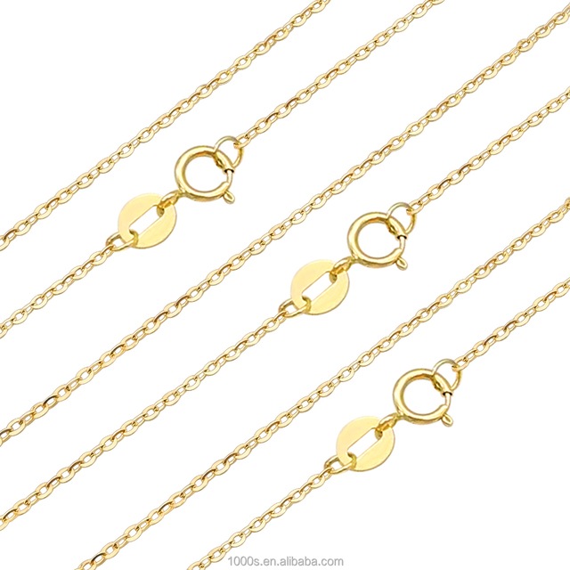 14k Solid Gold Chain Original Factory Hot Selling 14K Pure Real Gold Flat Cable Chain Necklace Jewelry