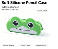 Trousse à crayons en silicone grenouille de dessin animé, facile à nettoyer, pochette souple en silicone pour enfants et étudiants, étui scolaire pour stylos