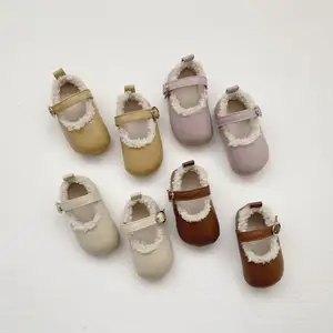 Baby Plush Shoes Winter Korean Version Baby Soft Sole Anti Slip Shoes Thick Warm Small Leather Shoes For Girls