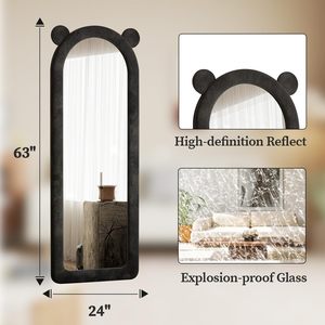Espejo de suelo con forma de oso cubierto de terciopelo negro, estilo lindo y minimalista, adecuado para dormitorios y salas de estar de niños. - Product Image 5
