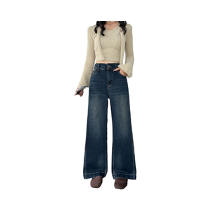 <span class=keywords><strong>Jeans</strong></span> <span class=keywords><strong>in</strong></span> denim elasticizzato a <span class=keywords><strong>vita</strong></span> alta, a gamba larga, blu scuro, lavato, resistente allo sbiadimento, casual, per donna taglie forti, per tutte le stagioni, ad asciugatura rapida - Product Image 1