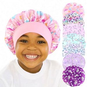 Accessoires capillaires en satin personnalisés avec logo pour enfants, bébés, bonnets de dessin animé, bande élastique réglable, pour fêtes et plage, vente en gros - Product Image 1