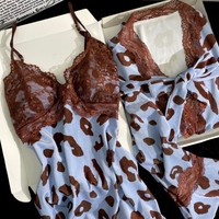 Nuevo camisón sexy estilo Pure Desire con estampado de leopardo y tirantes, cuello en V, para mujer, con espalda descubierta y encaje, ideal para el hogar.