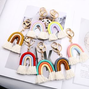 Porte-clés arc-en-ciel tissés à la main pour femmes, porte-clés bohème, breloque de sac en macramé, bijoux à suspendre au volant de voiture, cadeaux - Product Image 3