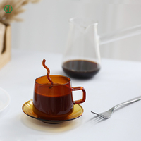 TYGLASS Tasses à café en verre borosilicate de couleur ambre Ensemble de tasses avec poignée Parfait pour les tasses à thé Latte