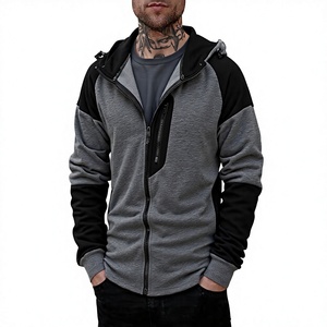 Chaqueta Deportiva para Hombre con Capucha Desmontable, Cierre de Cremallera, Ropa Casual de Invierno, Talla Grande, Corte Regular, Gris, Negro, Poliéster, Algodón - Product Image 1