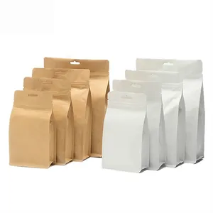 Bolsa de papel kraft marrón con cremallera para embalaje de alimentos, bolsa blanca de fábrica chaozhou