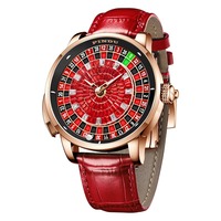 Nouvelle montre mécanique automatique de luxe pour homme, modèle 6628, avec bracelet en cuir, cadran analogique rotatif orné de pierres précieuses, verre saphir, couleur rouge brique