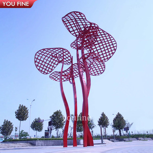 Sculpture d'arbre abstraite YOUFINE en acier inoxydable, art végétal métallique creux orange pour la décoration des places urbaines et des rues - Product Image 3