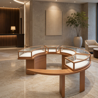 Table de présentation de bijoux en verre incurvé sur mesure pour les magasins de détail, les salles d'exposition et les projets commerciaux