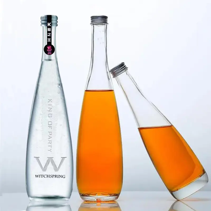 カスタムロゴユニークなティアドロップ形状透明な空のガラスウォーターボトルソーダジュースミネラルウォーターボトルガラス