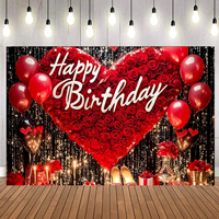 Bannière de fond suspendue pour fête, motif grandes roses rouges, décorations Joyeux Anniversaire