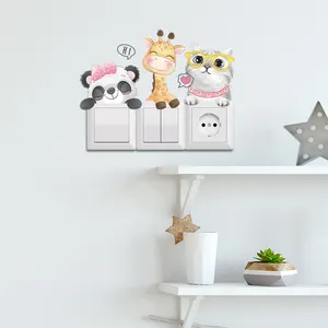 Dinosaur Panda Cat Cartoon Switch Sticker Creative Kid's Bedroom Wallpaper Living Room Decorative Decal Home Decor For Children