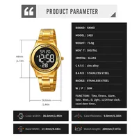 Jam Tangan Digital Pria SKMEI Mewah Warna Emas Bentuk Bulat Tali Baja Anti Karat Stopwatch Alarm Penghitung Waktu Mundur Hari untuk Bisnis Kasual 2425