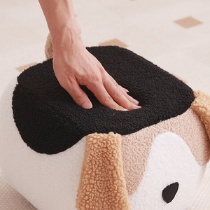 Tabouret en peluche sur le thème des animaux pour enfants et adultes, siège rembourré doux avec motif chien et cochon, petit banc pour salon ou chambre - Product Image 3