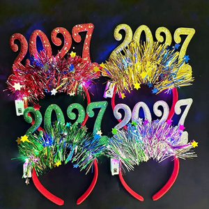 Fascia per Capelli LED Lampeggiante per Decorazione Festa di Capodanno e Natale 2027, Cerchietto in Plastica Colorata Glitterata per Adulti di Buona Qualità - Product Image 1
