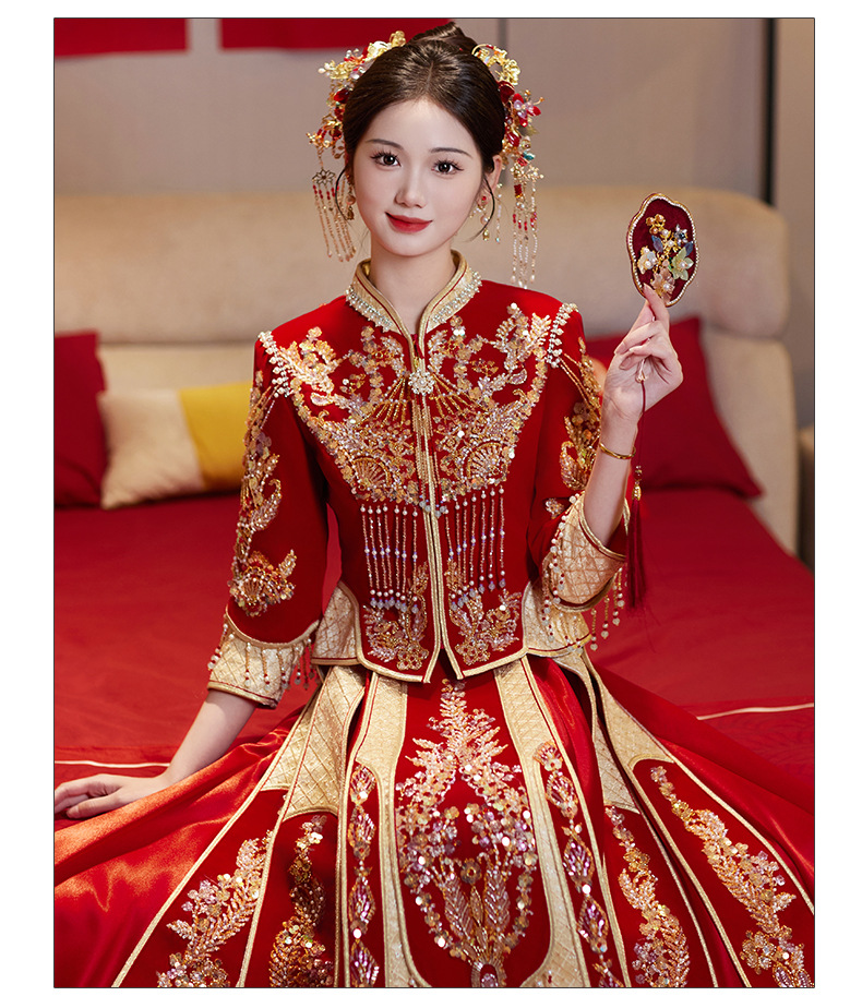 red wedding dress chinese DreamDress By PMN Yanlin Mermaid Wedding Dress Gown Mandarin Collar Lining Chapel Cap Sleeves