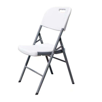 Chaise pliante en HDPE avec structure en acier, blanche, portable, chaise commerciale