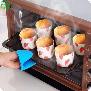 OKSILICONE laris sarung tangan Oven merah muda lucu penjepit Pot Mini alat memasak dapur berbentuk sarung tangan Oven silikon untuk Microwave