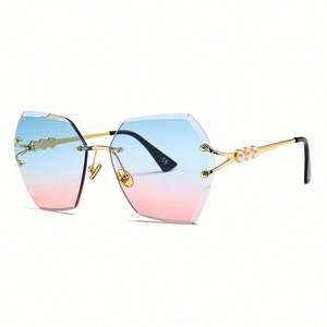 Gafas de Sol de Moda de Lujo para Mujer con Logotipo Personalizado al por Mayor, Montura Metálica con Perlas, Gafas de Sol sin Montura con Borde Irregular para Mujer - Product Image 4