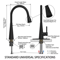Robinet de cuisine moderne classique en acier inoxydable 304 avec pulvérisateur, fonction eau chaude et froide