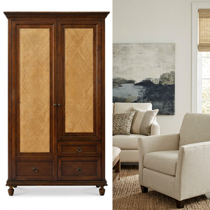 Armoire coloniale traditionnelle en bois massif d'acajou avec porte Shaker, 2 tiroirs, 3 étagères, meuble de rangement marron pour chambre à coucher - Product Image 1