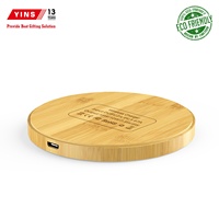 Pengisi Daya Nirkabel Ultra Tipis Bentuk Lingkaran USB-C QC3.0 Kayu Bambu Bersertifikasi CE Pengisian Cepat Portabel Harga Terjangkau Daya 15W 5V/2A