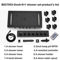 Panneau de douche à 4 fonctions, panneau de pomme de douche, robinets mitigeurs thermostatiques, corps latéral, Jet noir, finition 380x700MM, 2 pièces