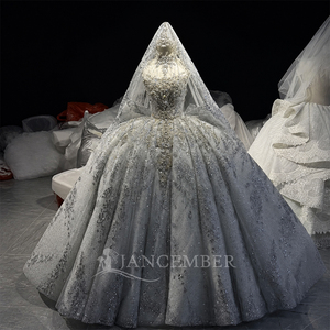 Hz002 Stunning Silver <b>White</b> Sweetheart Heavy Crystal Beaded Oversized Back Bow Glitter Ball Gown Wedding Gown Jancember - Product Image 4