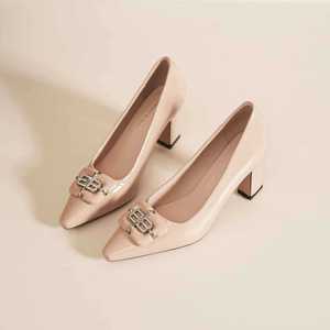 Zapatos de Oficina de Tacón Cuadrado con Punta en Pico de Charol para Mujer, Tendencia de Moda, Decorados con Hebilla, Color Sólido - Product Image 4