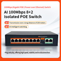 Switch Empresarial PoE de 10 Puertos, 8FE 2FE 10/100Mbps, Switch de Red No Administrado para Cámaras CCTV, Puntos de Acceso AP