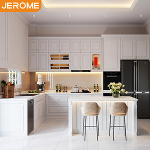 Set Completo di Cucina Moderna su Misura Jerome <span class=keywords><strong>con</strong></span> Isola in Marmo Artificiale, Piano di Lavoro, <span class=keywords><strong>Cappa</strong></span> e Fornello - Product Image 1