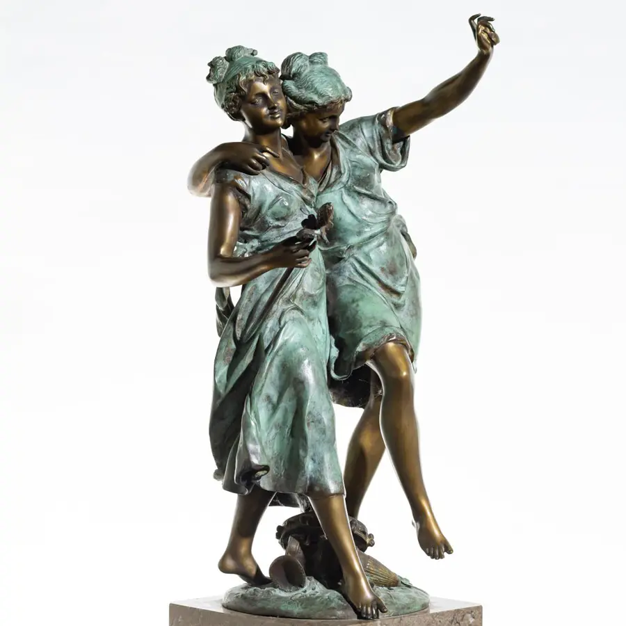 Statues de femmes en bronze grandeur nature Sculpture d'art de deux dames en métal pour la décoration à la maison