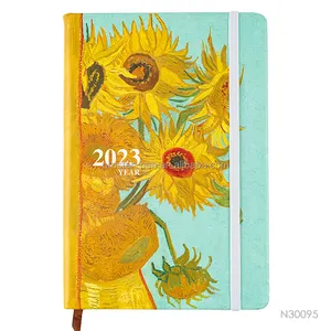 2002-2023 van Gogh Sonnenblume A5 Digitaler UV-Druck Tagebücher Planer Gedrucktes Logo Kunden spezifisches PU-Leder-Notizbuch