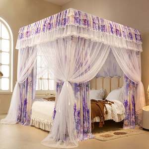 Moustiquaire de lit romantique avec cadre, rideau de lit, auvent, filet de protection contre les moustiques, style palais carré - Product Image 4