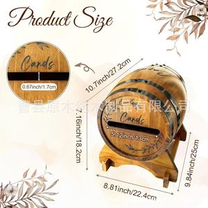 Wooden Wine Barrel <b>Card</b> <b>Box</b> Solid Wood <b>Wedding</b> Greeting Storage Bucket Creative Decoration - Product Image 4