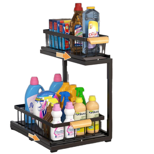 Organisateur de tiroir coulissant en métal à 2 niveaux pour cuisine, salle de bain ou armoire de garde-manger, étagère de <span class=keywords><strong>rangement</strong></span> extractible sous l'évier - Product Image 1