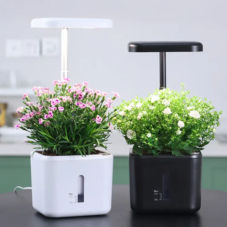 Good Quality Led Grow Light Indoor Flower Planter Pots Automatic Watering Lazy Flower Pot Self Absorption Decoration Flowerpot