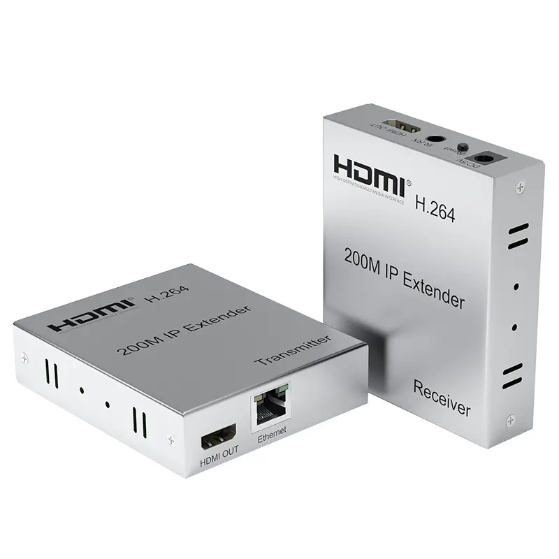 200M HDMI IP एक्सटेंडर PS5 टीवी लैपटॉप के लिए IR और लोकल लूप आउट HDMI ट्रांसमीटर रिसीवर के साथ H.264 को सपोर्ट करता है